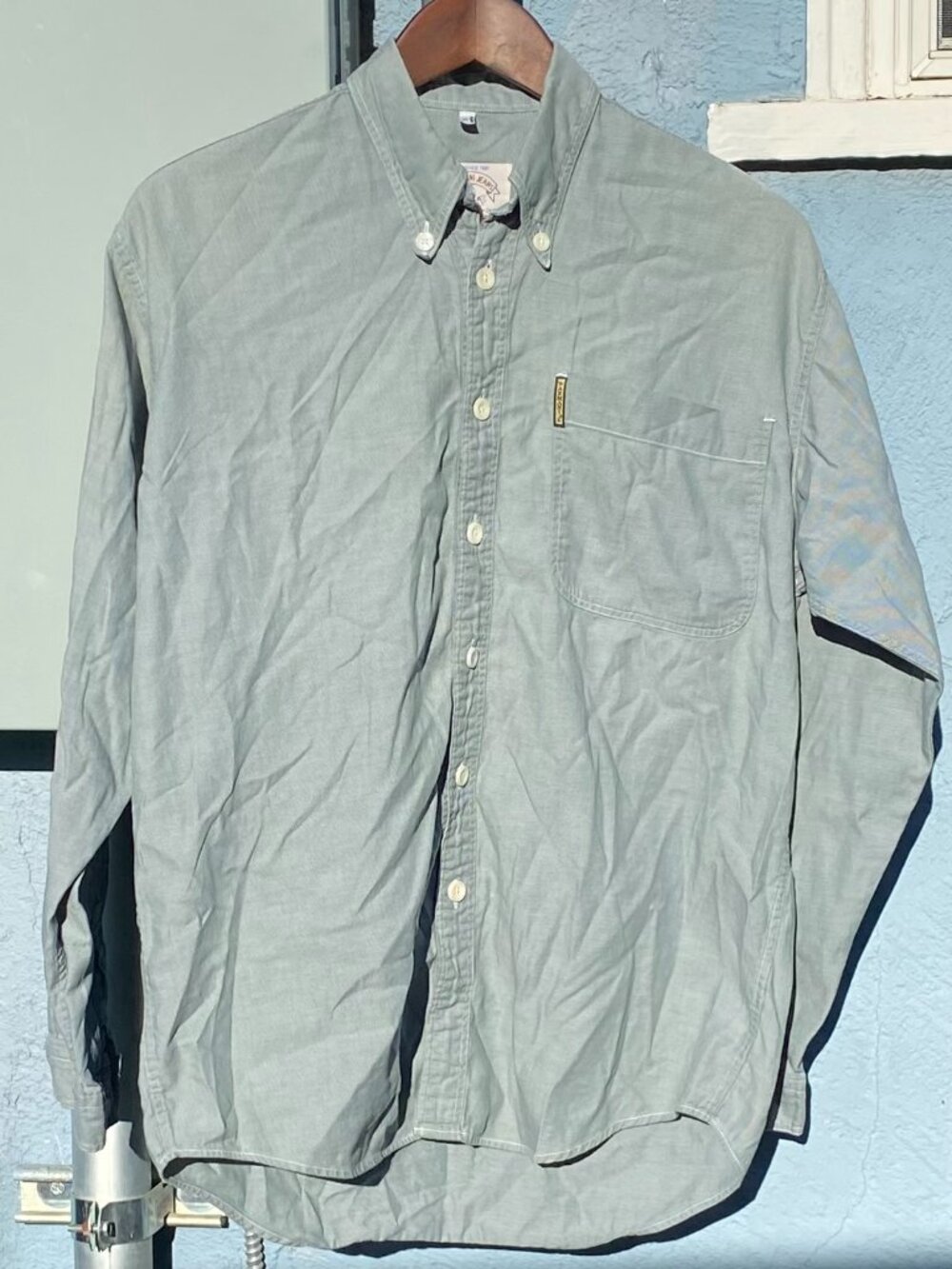 1990s ARMANI JEANS Men’s Button Down Gray Blue Shirt Cotton Small Vintage Italy